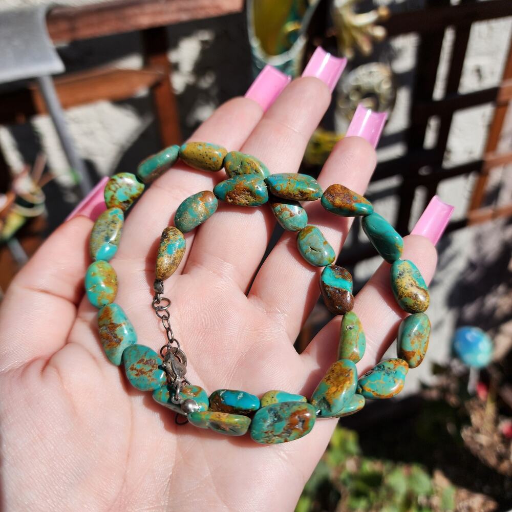 Vtg Royston Turquoise Necklace Sterling Silver Blue Green Brown Gemstone Native - Picture 9 of 12